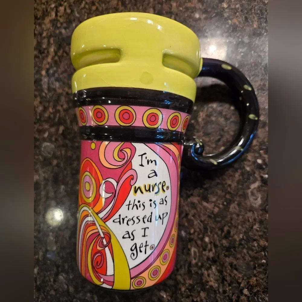 Colorful Ceramic Nurse Mug with Black Handle